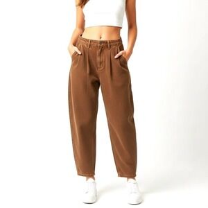 Lioness Brown Wide Leg Pleated Jeans Denim Pants Womens XS Designed in Australia